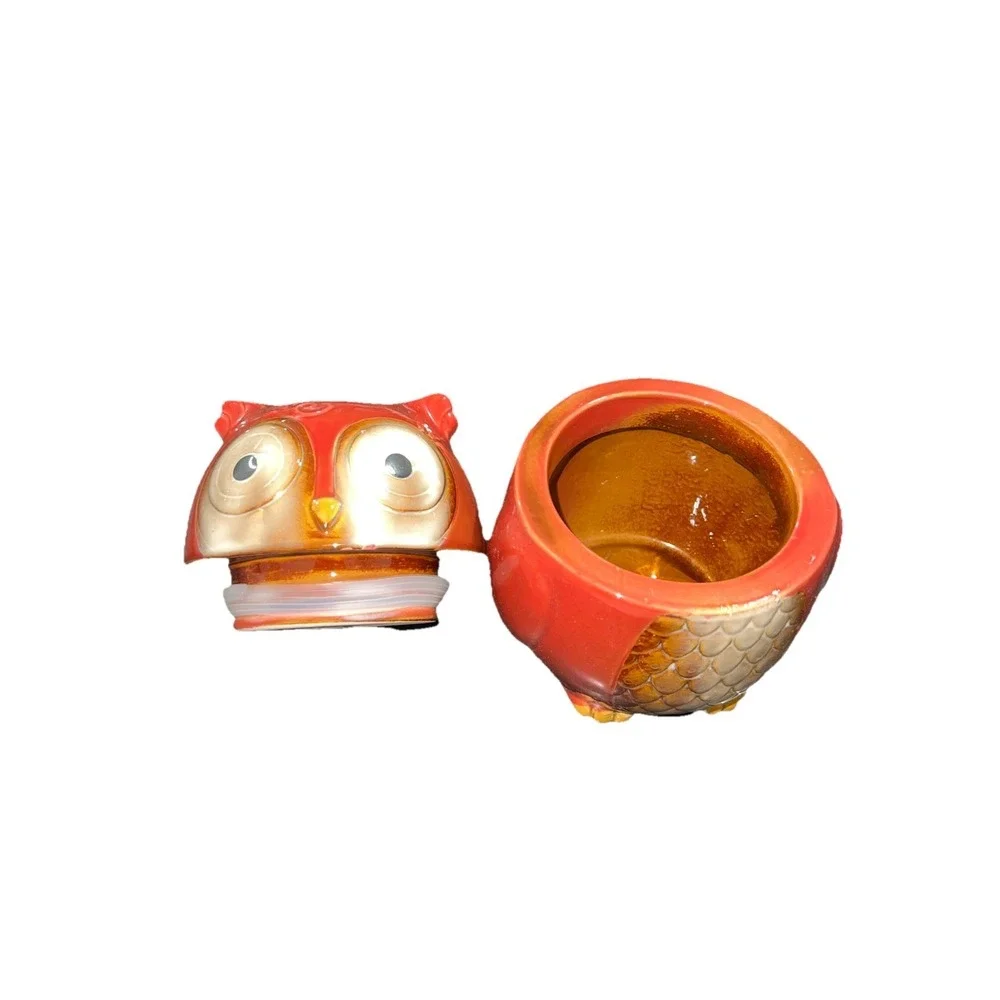5 Gibson Ceramic Owl Cookie Jar Red Brown Yellow Animal Kitchen Canister 8in